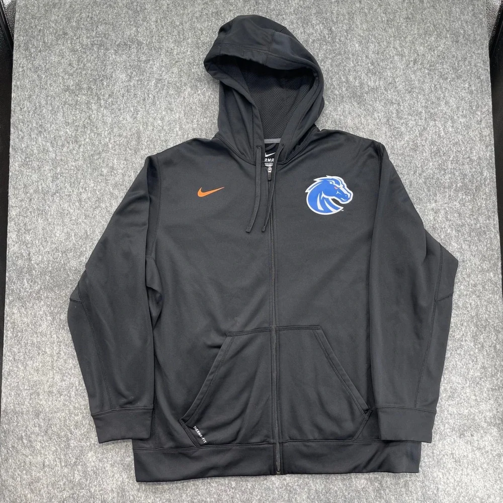 Nike Boise State Broncos Hoodie Mens XL Therma-FIT Full Zip Black Sweatshirt